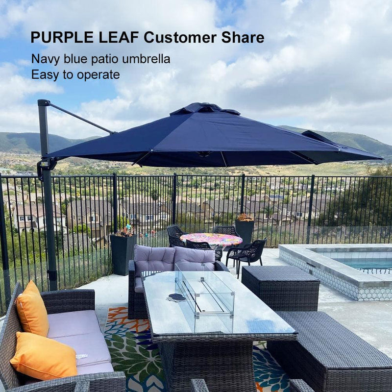 PURPLE LEAF Outdoor Patio Umbrella with Base, Garden Pool Umbrella, Navy Blue