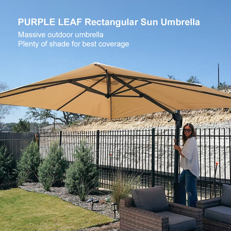 PURPLE LEAF Economical Square Outdoor Patio Umbrella Rectangle Cantilever Umbrella