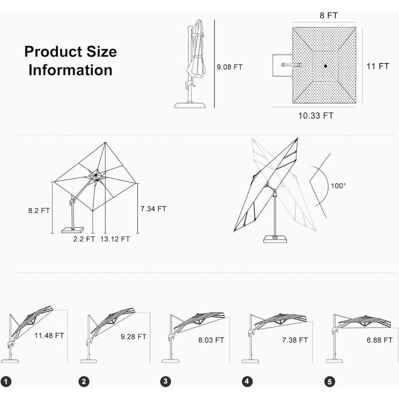 PURPLE LEAF Economical Patio Umbrella Swivel Rectangle Outdoor Umbrellas 6' X 10'/ 9' X 12'/ 10' X 10'/ 9' X 9'