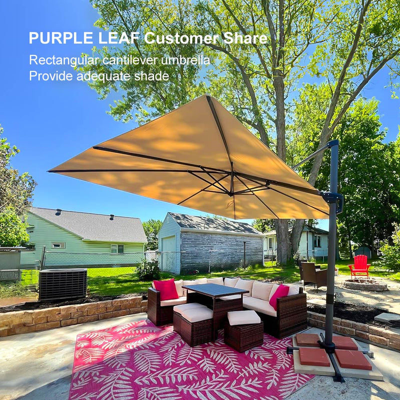 PURPLE LEAF Economical Square Outdoor Patio Umbrella Rectangle Cantilever Umbrella