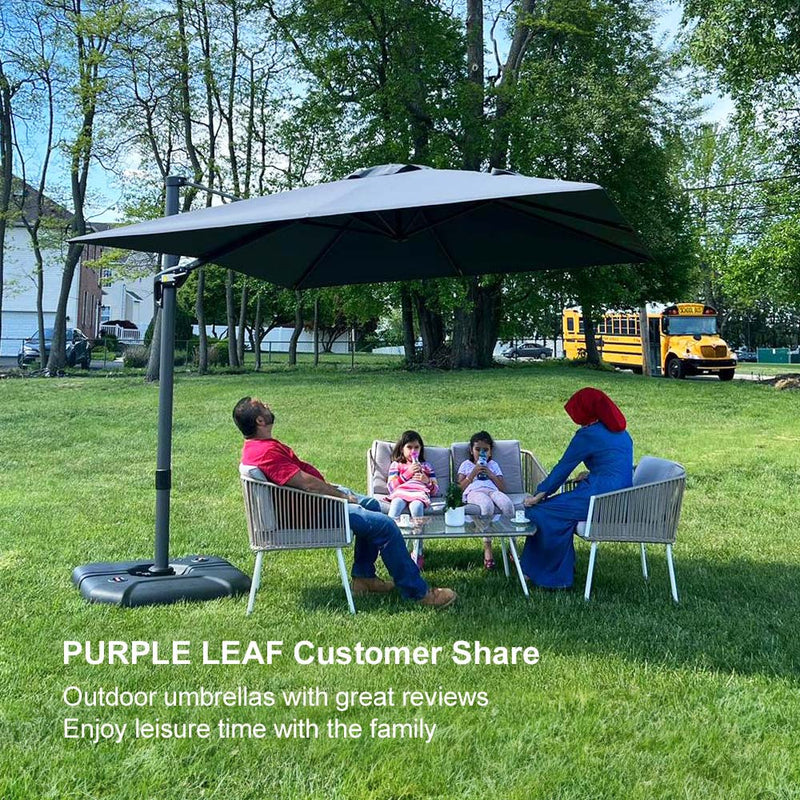 【Outdoor Idea】PURPLE LEAF Porch Umbrellas, Outdoor Patio Umbrella with Base, Grey