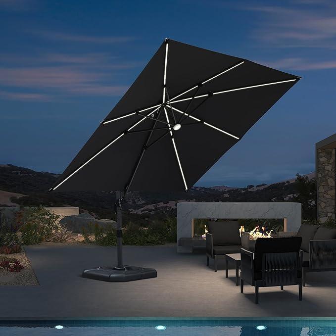10-foot wide rectangular offset patio umbrella with solar lights PURPLE LEAF Powered LED Umbrella x 10 ft Best Choice Products 10ft Solar