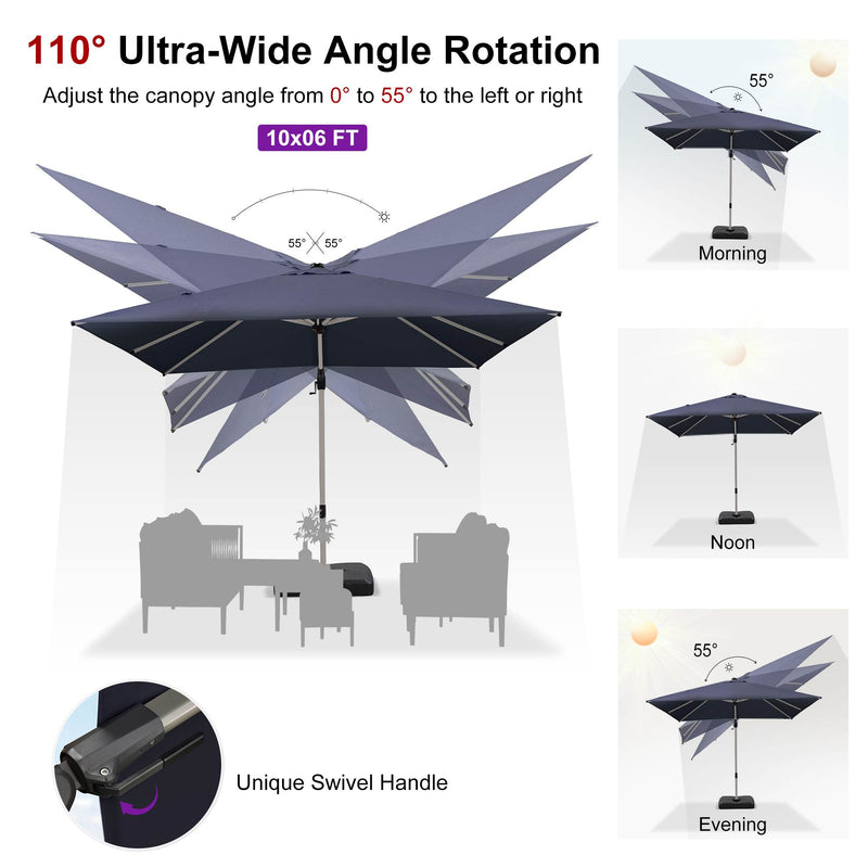 PURPLE LEAF Deluxe Left-Right Tilting Patio Umbrella Outdoor Swivel Cantilever Umbrellas