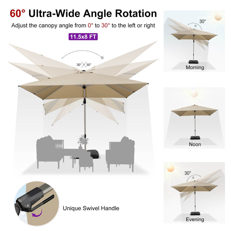 PURPLE LEAF Deluxe Left-Right Tilting Patio Umbrella Outdoor Swivel Cantilever Umbrellas