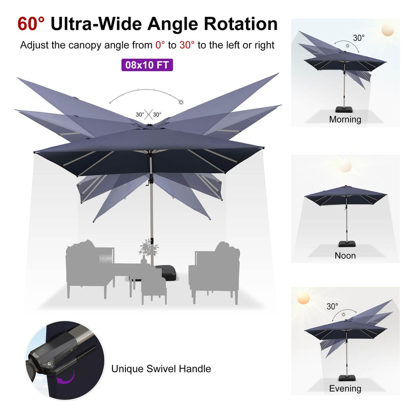 PURPLE LEAF Deluxe Left-Right Tilting Patio Umbrella Outdoor Swivel Cantilever Umbrellas