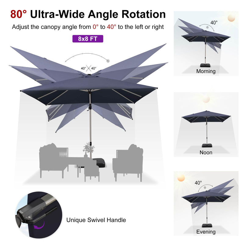 PURPLE LEAF Deluxe Left-Right Tilting Patio Umbrella Outdoor Swivel Cantilever Umbrellas