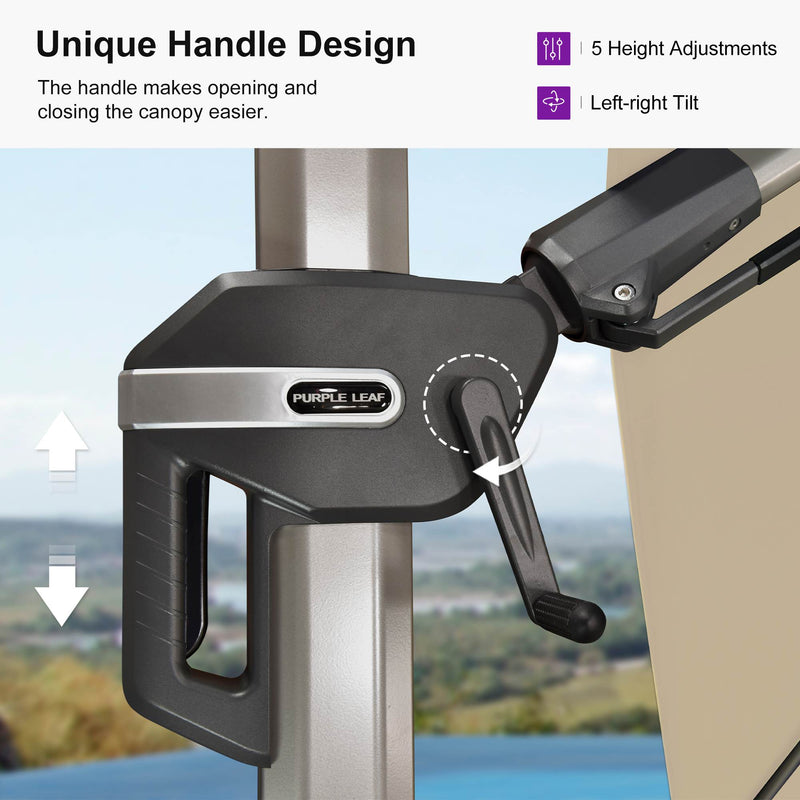 PURPLE LEAF Deluxe Left-Right Tilting Patio Umbrella Outdoor Swivel Cantilever Umbrellas