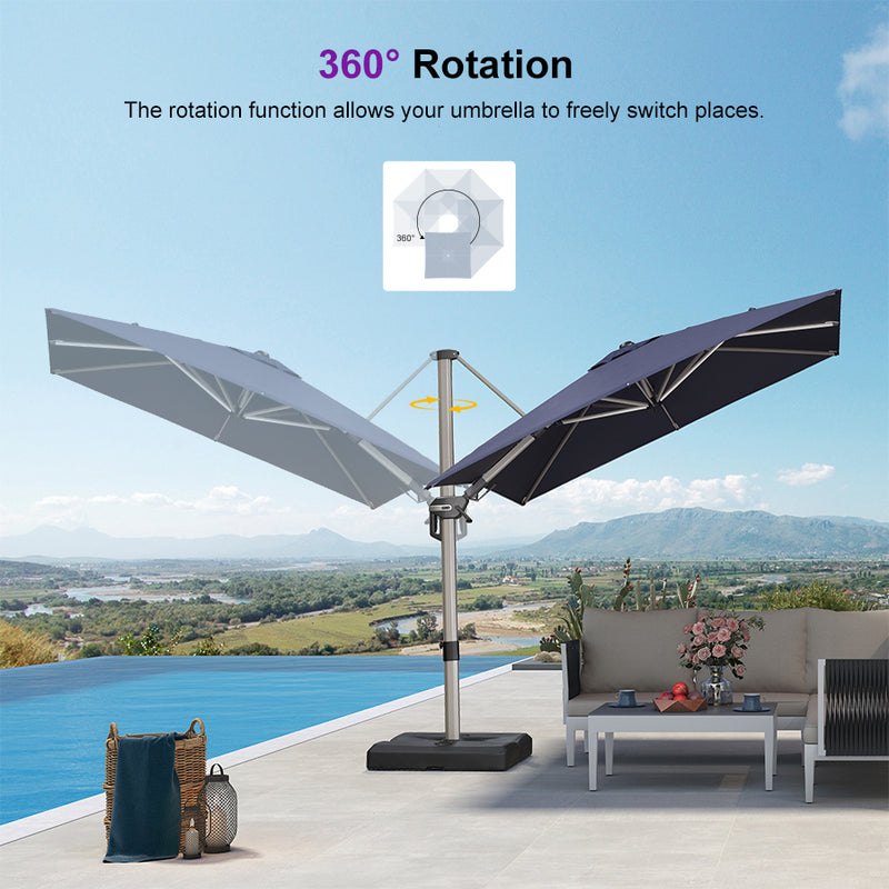 PURPLE LEAF Deluxe Left-Right Tilting Patio Umbrella Outdoor Swivel Cantilever Umbrellas