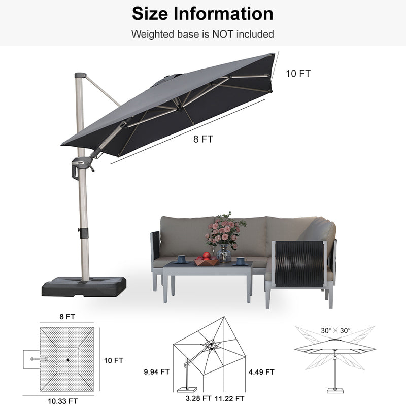 PURPLE LEAF Deluxe Left-Right Tilting Patio Umbrella Outdoor Swivel Cantilever Umbrellas
