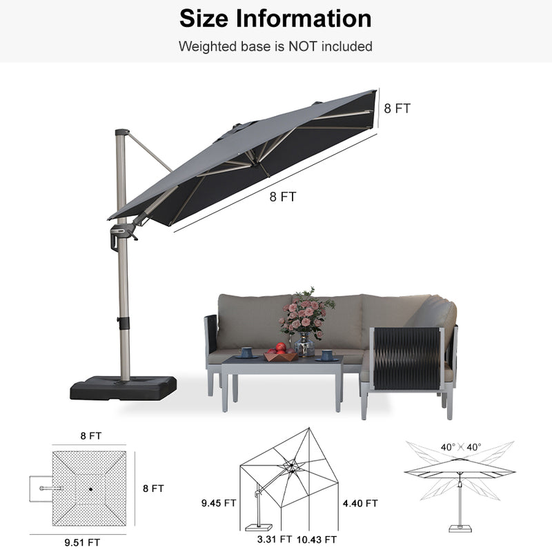 PURPLE LEAF Deluxe Left-Right Tilting Patio Umbrella Outdoor Swivel Cantilever Umbrellas