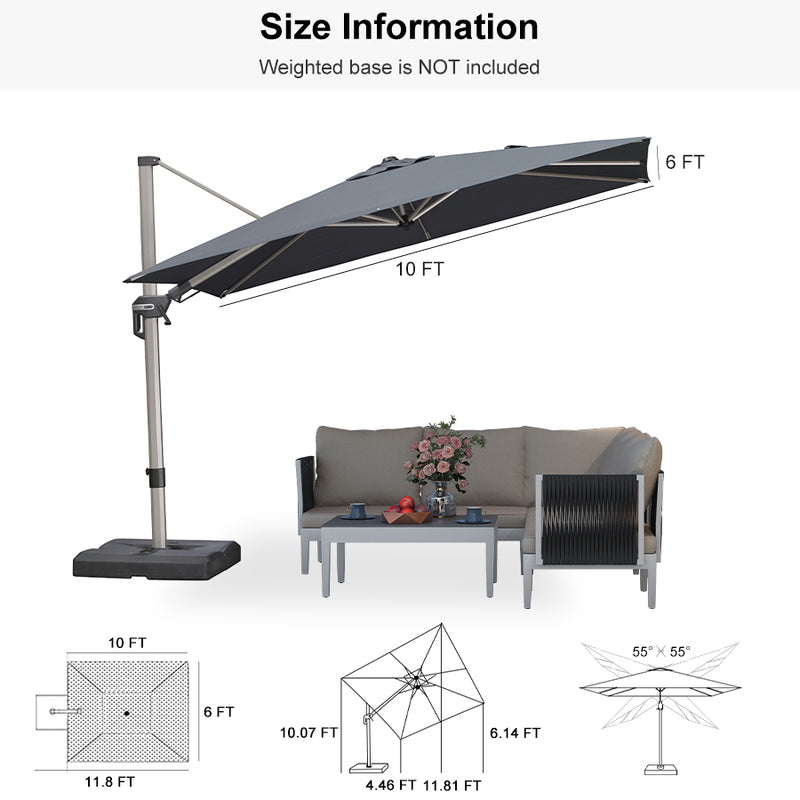 PURPLE LEAF Deluxe Left-Right Tilting Patio Umbrella Outdoor Swivel Cantilever Umbrellas