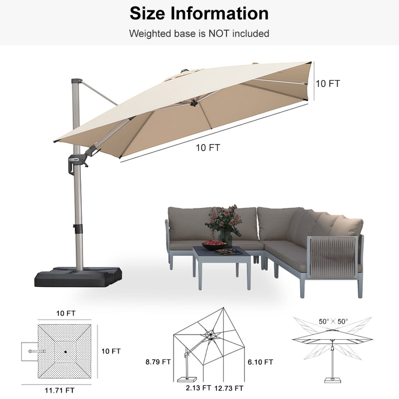 PURPLE LEAF Deluxe Left-Right Tilting Patio Umbrella Outdoor Swivel Cantilever Umbrellas