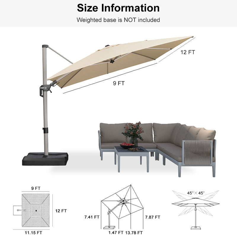 PURPLE LEAF Deluxe Left-Right Tilting Patio Umbrella Outdoor Swivel Cantilever Umbrellas
