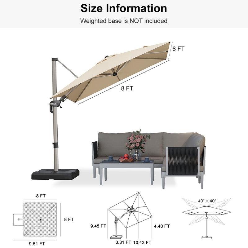 PURPLE LEAF Deluxe Left-Right Tilting Patio Umbrella Outdoor Swivel Cantilever Umbrellas