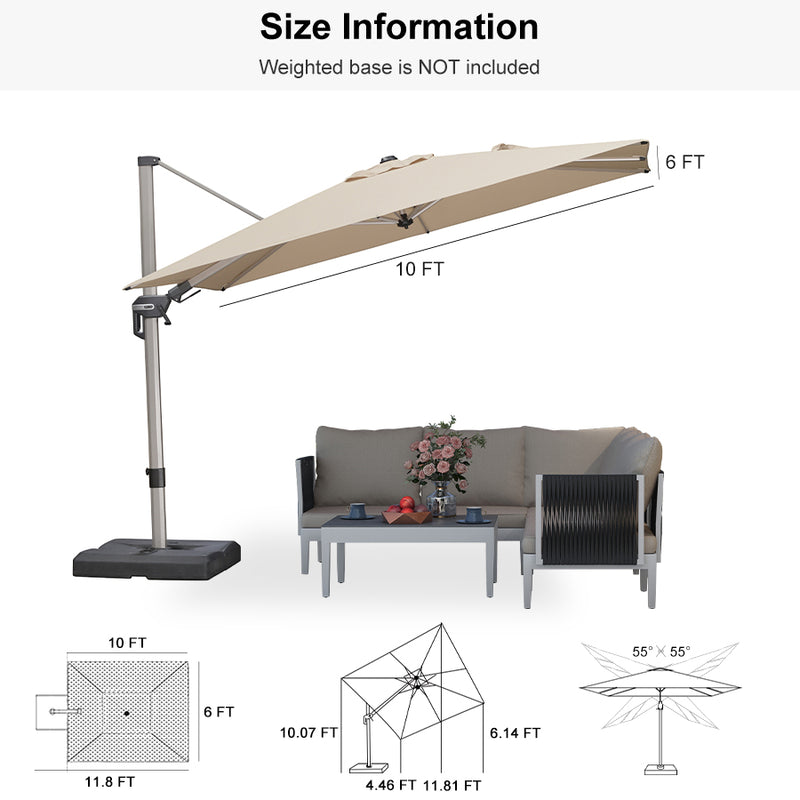 PURPLE LEAF Deluxe Left-Right Tilting Patio Umbrella Outdoor Swivel Cantilever Umbrellas
