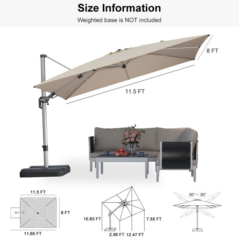 PURPLE LEAF Deluxe Left-Right Tilting Patio Umbrella Outdoor Swivel Cantilever Umbrellas