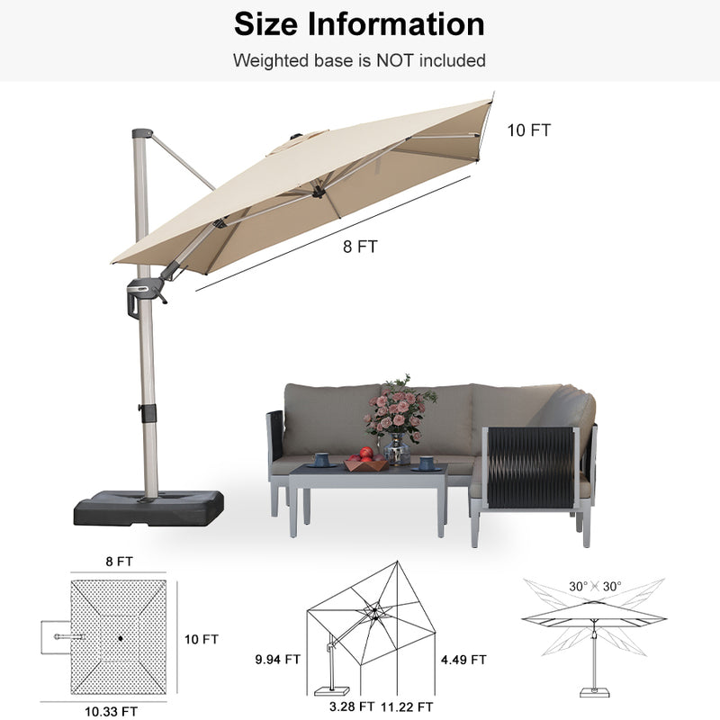 PURPLE LEAF Deluxe Left-Right Tilting Patio Umbrella Outdoor Swivel Cantilever Umbrellas