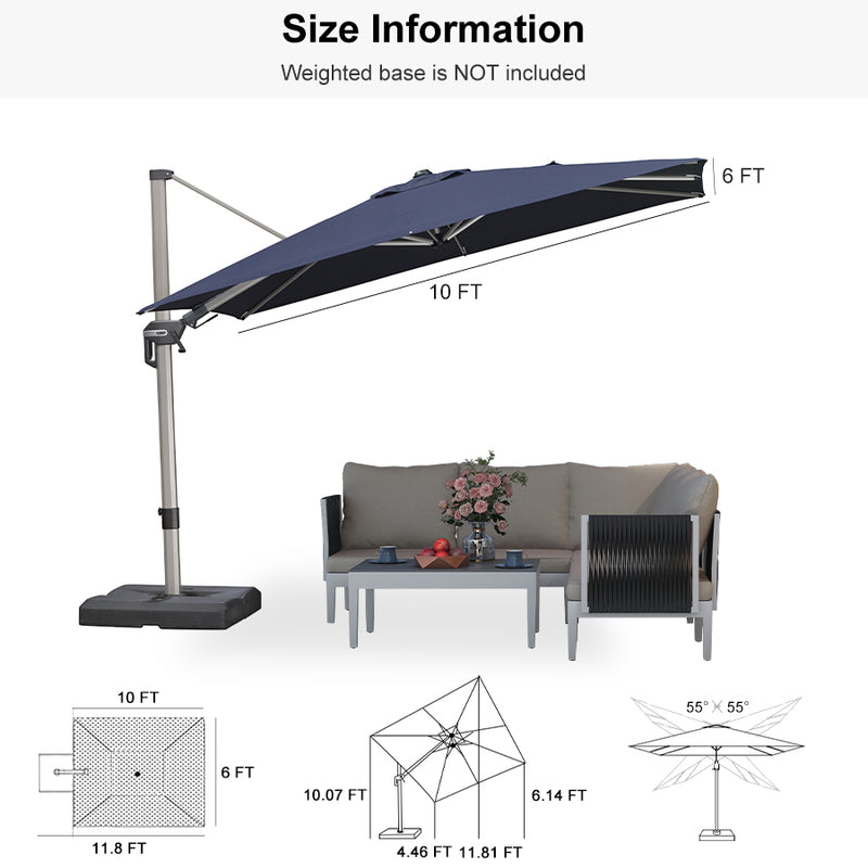 PURPLE LEAF Deluxe Left-Right Tilting Patio Umbrella Outdoor Swivel Cantilever Umbrellas