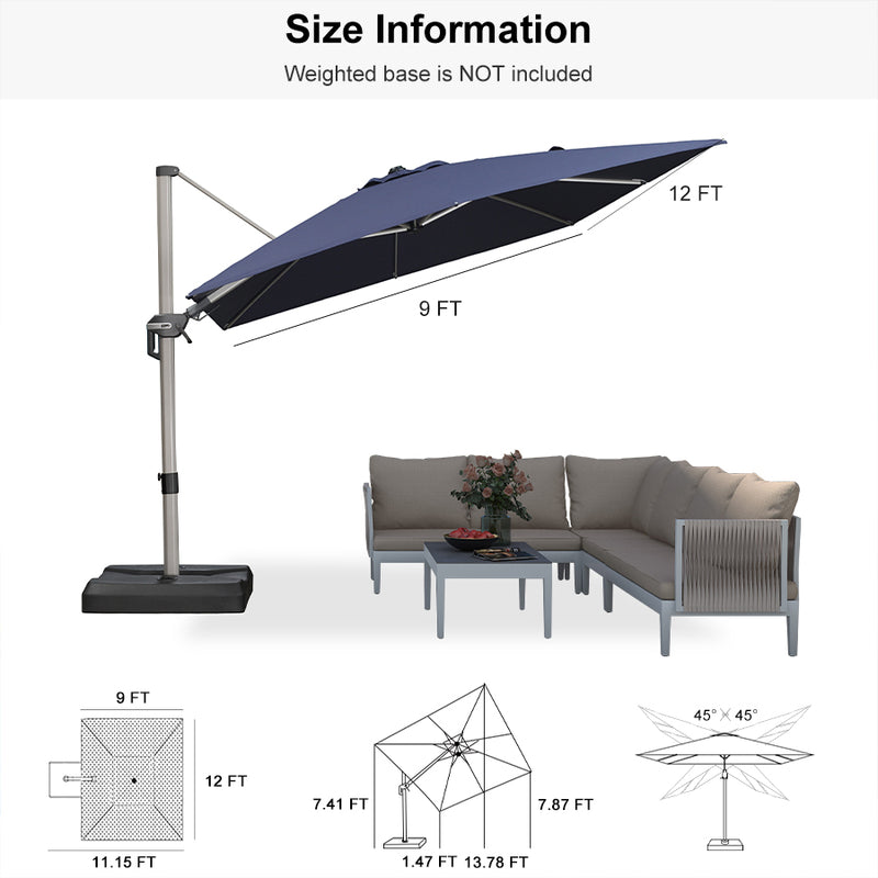 PURPLE LEAF Deluxe Left-Right Tilting Patio Umbrella Outdoor Swivel Cantilever Umbrellas