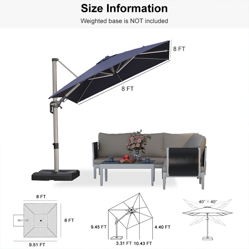 PURPLE LEAF Deluxe Left-Right Tilting Patio Umbrella Outdoor Swivel Cantilever Umbrellas