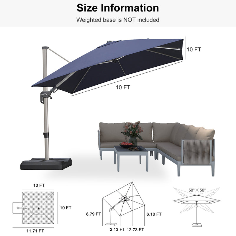 PURPLE LEAF Deluxe Left-Right Tilting Patio Umbrella Outdoor Swivel Cantilever Umbrellas