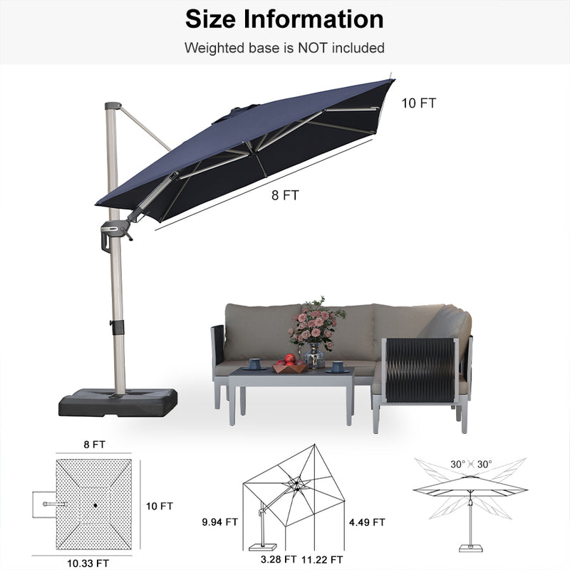 PURPLE LEAF Deluxe Left-Right Tilting Patio Umbrella Outdoor Swivel Cantilever Umbrellas