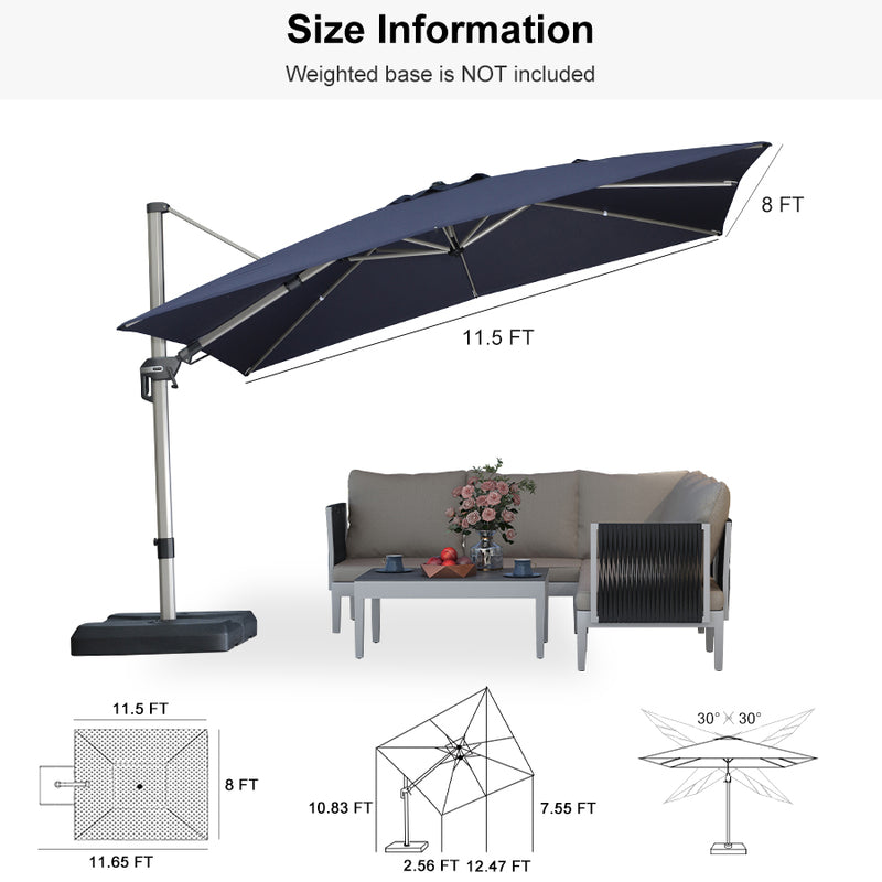 PURPLE LEAF Deluxe Left-Right Tilting Patio Umbrella Outdoor Swivel Cantilever Umbrellas