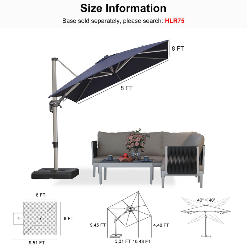 PURPLE LEAF Deluxe Left-Right Tilting Patio Umbrella Outdoor Swivel Cantilever Umbrellas