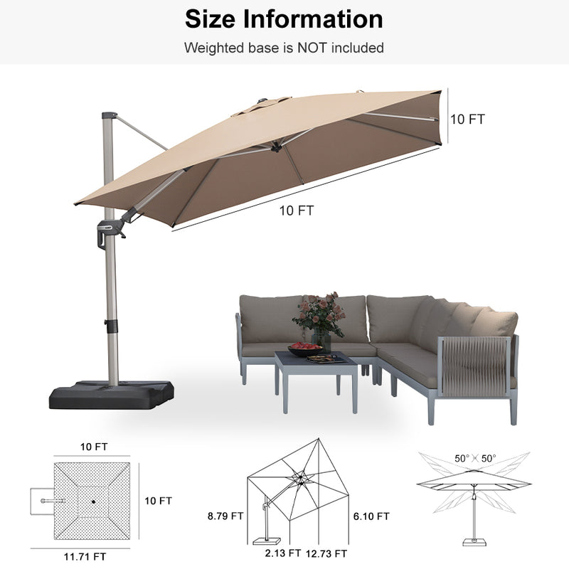 PURPLE LEAF Deluxe Left-Right Tilting Patio Umbrella Outdoor Swivel Cantilever Umbrellas