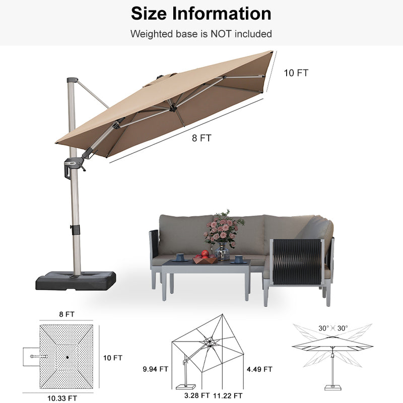 PURPLE LEAF Deluxe Left-Right Tilting Patio Umbrella Outdoor Swivel Cantilever Umbrellas