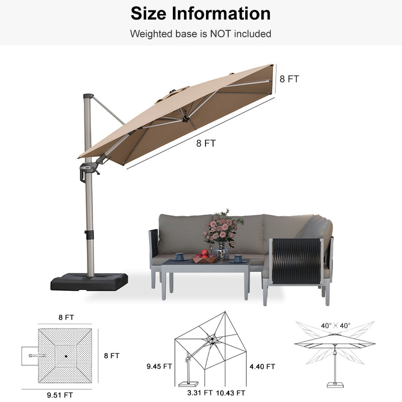 PURPLE LEAF Deluxe Left-Right Tilting Patio Umbrella Outdoor Swivel Cantilever Umbrellas