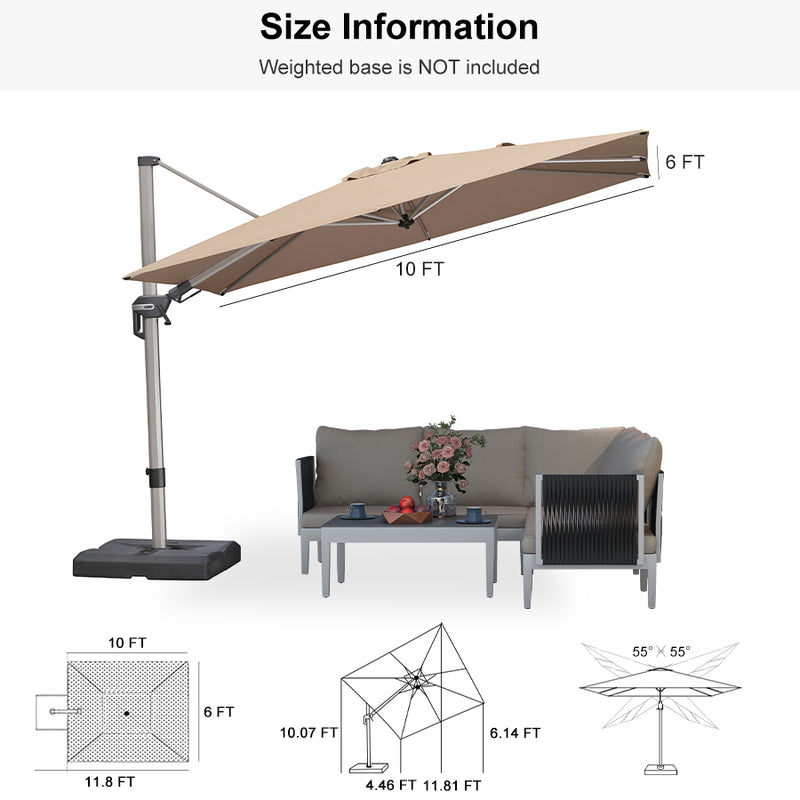 PURPLE LEAF Deluxe Left-Right Tilting Patio Umbrella Outdoor Swivel Cantilever Umbrellas