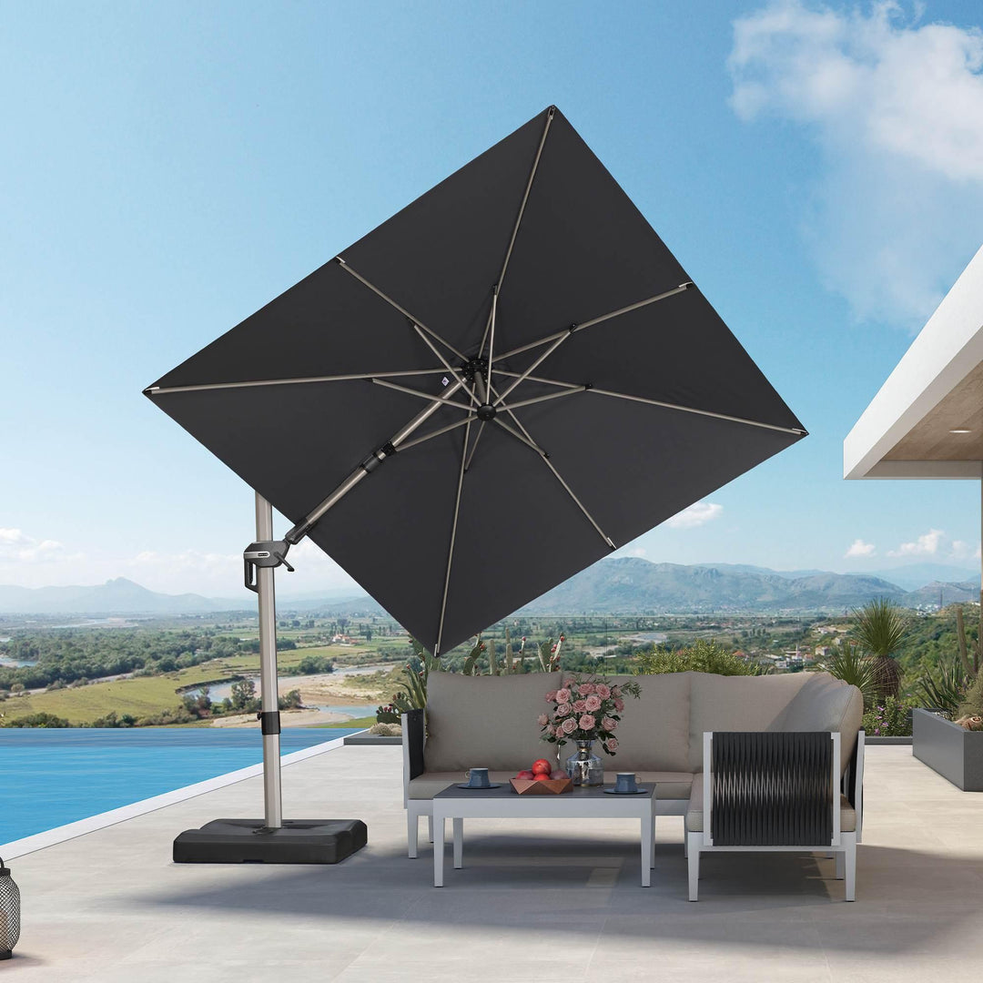 adjustable patio umbrellas PURPLE LEAF Deluxe Left-Right Tilting Umbrella Outdoor Swivel Cantilever boat chair DYU C5 Lite 26 Option:GLX 893S JWR spinning I 9/10 or enjoying outdoor meals