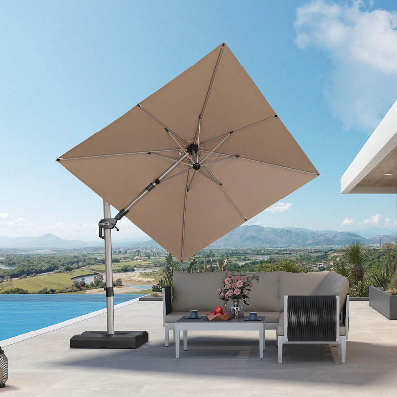 PURPLE LEAF Deluxe Left-Right Tilting Patio Umbrella Outdoor Swivel Cantilever Umbrellas