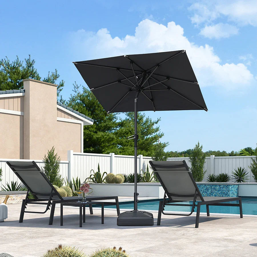 dealgogo patio umbrella OVIOS 15FT Double-Sided Market with Base Beige / 15FT With a steel frame and faux wood grain PS slats top 9' Octagon Pulley Premier Umbrella