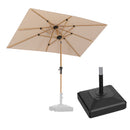PURPLE LEAF Wood Pattern Tilting Patio Table Umbrella with Base, Outdoor Market Umbrella