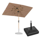 PURPLE LEAF Wood Pattern Tilting Patio Table Umbrella with Base, Outdoor Market Umbrella