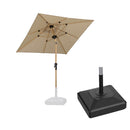 PURPLE LEAF Wood Pattern Tilting Patio Table Umbrella with Base, Outdoor Market Umbrella
