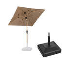 PURPLE LEAF Wood Pattern Tilting Patio Table Umbrella with Base, Outdoor Market Umbrella