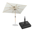 PURPLE LEAF Wood Pattern Tilting Patio Table Umbrella with Base, Outdoor Market Umbrella