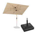 PURPLE LEAF Wood Pattern Tilting Patio Table Umbrella with Base, Outdoor Market Umbrella