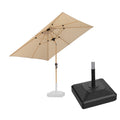 PURPLE LEAF Wood Pattern Tilting Patio Table Umbrella with Base, Outdoor Market Umbrella