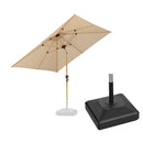 PURPLE LEAF Wood Pattern Tilting Patio Table Umbrella with Base, Outdoor Market Umbrella