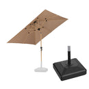 PURPLE LEAF Wood Pattern Tilting Patio Table Umbrella with Base, Outdoor Market Umbrella