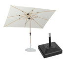 PURPLE LEAF Wood Pattern Tilting Patio Table Umbrella with Base, Outdoor Market Umbrella