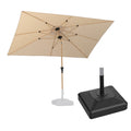 PURPLE LEAF Wood Pattern Tilting Patio Table Umbrella with Base, Outdoor Market Umbrella