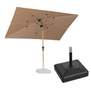 PURPLE LEAF Wood Pattern Tilting Patio Table Umbrella with Base, Outdoor Market Umbrella