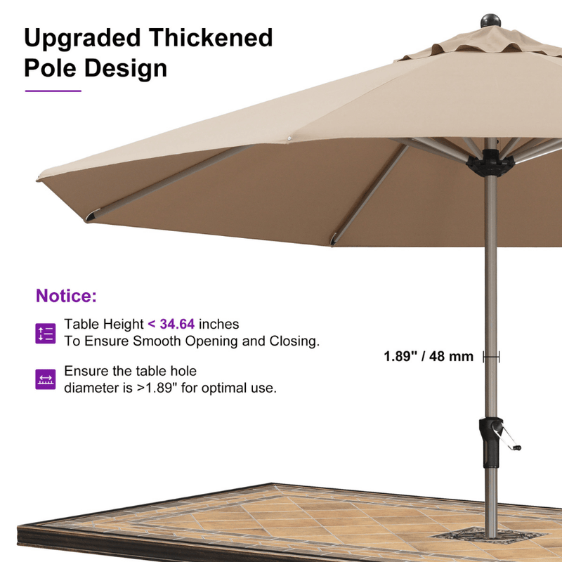 PURPLE LEAF Hailar Deluxe Aluminum Market Umbrella, Outdoor Table Umbrella for Patio, Porch