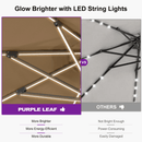 PURPLE LEAF Semi-Auto Extra Large Patio Umbrella Premium Commercial Market Umbrella for Garden, Café and Hotel