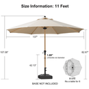 PURPLE LEAF Patio Market Umbrella Aluminum Outdoor Table Umbrella with Wood Color